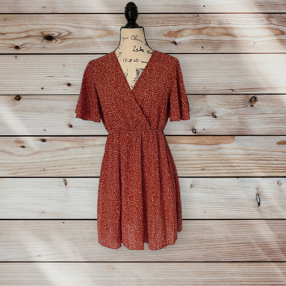 Orange Short Sleeve A-Line Dress - Small